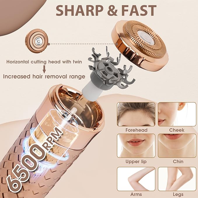 Upgrade Facial Hair Removal for Women, Rechargeable Hair Removal Device, Painless Face Electric Razor/Shaver for Lip, Arms, Face, Peach Fuzz (Coppery)