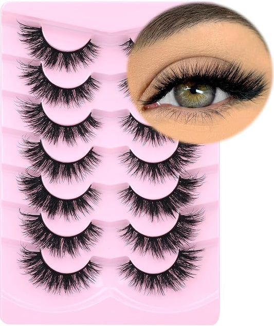 Mink Lashes Natural Look False Eyelashes Wispy Cat Eye Flat Lashes 3D Mink Lashes Natural Fake Lashes 15mm Strip Lashes Pack 7 Pairs by Kiromiro