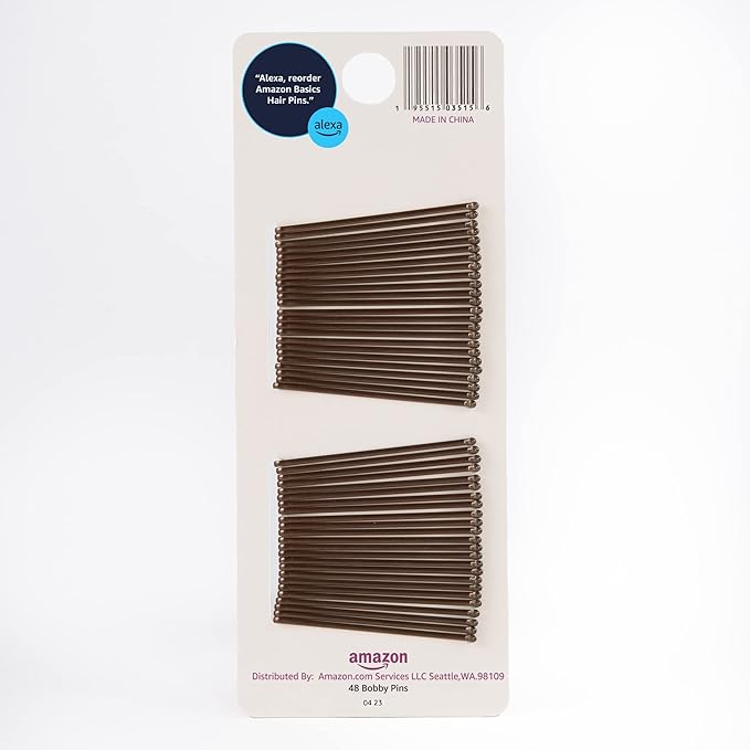 Amazon Basics Bobby Pins, Browth Hair Pins for all Hair types, 48 Count