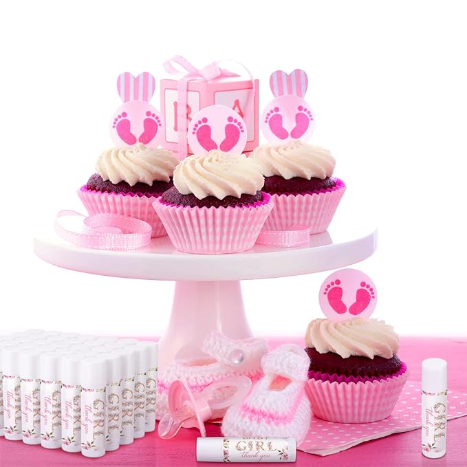 Dunzy 50 Pcs Thank You Gift Lip Balm Bulk Baby Shower Party Favors Bridal Shower Favor Lip Care with Assorted Fruit Flavors Thank You Lipstick for Guest Basket Gift Stuffer (Floral)