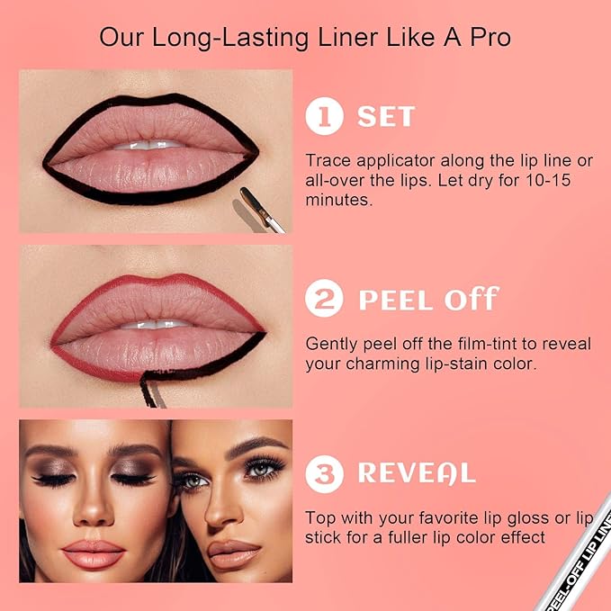 Peel Off Lip Liner Stain - Long Lasting Natural Lip Stain Transfer-proof Lip Liner, Moisturizing Waterproof Lip Gloss Stain, Highly Pigmented Color for All Skin, Ideal Gifts for Women (Coffee)