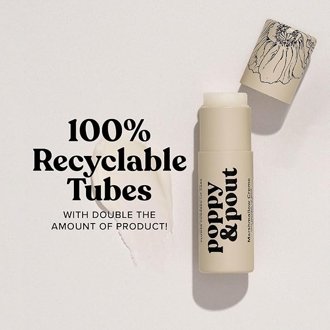 Poppy & Pout Marshmallow Creme Jumbo Lip Balm | All Natural Lip Balms & Moisturizers | Hydrates with Beeswax, Vitamin E, Organic Coconut Oil | Cruelty-Free | Lip Balm in Recyclable Cardboard Tube