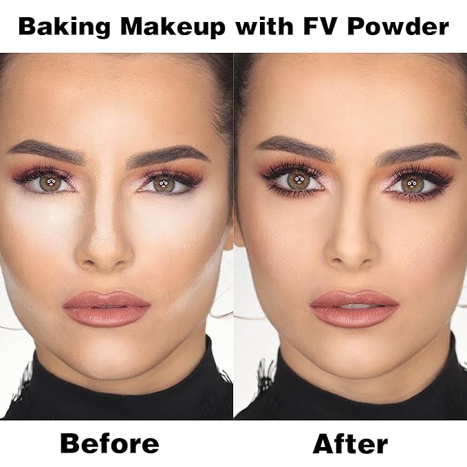 FV Baking Powder, Lightweight Loose Smooth Nature Setting Powder Highlighter Poreless Longwearing Matte Waterproof Oil Absorb Makeup Powder for Setting with No Flashback 0.35oz(10g)