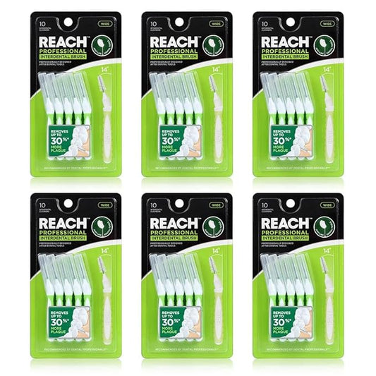 Reach Interdental Brush Cleaners, 1.3mm, Wide, Sensitive Gum Protection, Plaque Remover for Teeth, Braces Flossers, Braces Brush, Dental Toothbrushes, Oral Care, 6 Pack, 10 Count