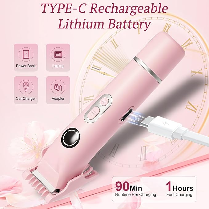 Bikini Trimmer for Women, 4 in 1 Wet/Dry Electric Razors for Women - Dual Head, Painless Rechargeable Portable Womens Razors for Shaving Set for Face, Nose, Eyebrows, Armpits, Bikini Area (Pink)