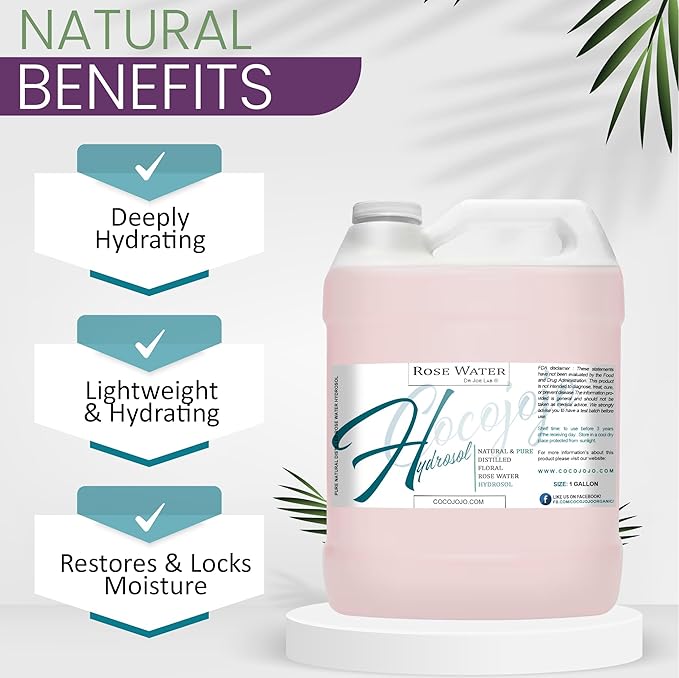 Dr Joe Lab White Rose Water Hydrosol - Natural Distilled Bulgarian Non-GMO Vegan Hydrating Toning Spray Mist Face Hair Skin Pores Locs Dreads - Packaging May Vary (1 Gallon)