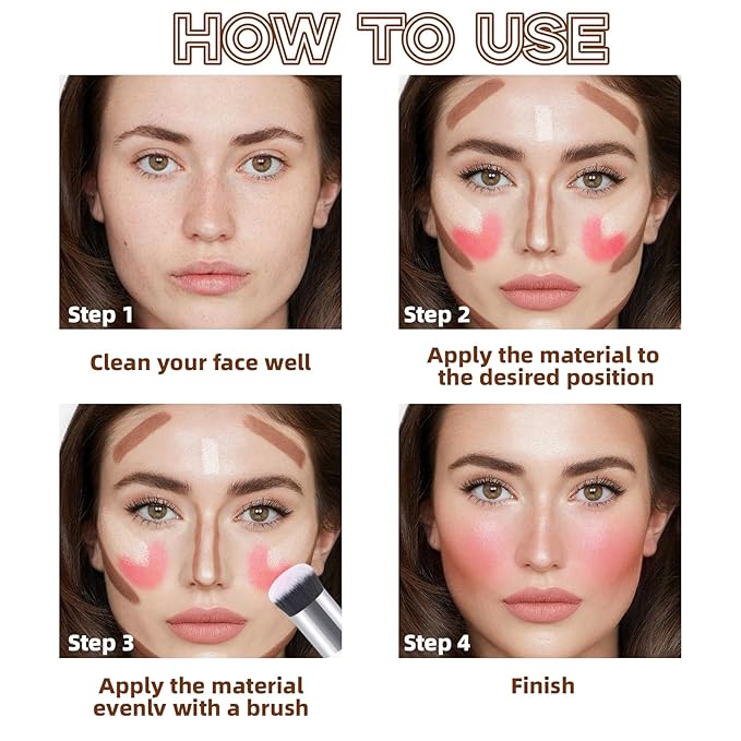 3Pcs Cream Contour Stick Makeup Set, Cream Bronzer Blush Highlighter Stick for Cheeks Eyes Lips, Long Lasting Waterproof Blendable Dewy Finish Face Stick Trio Wand for All Skin (1+3+6)