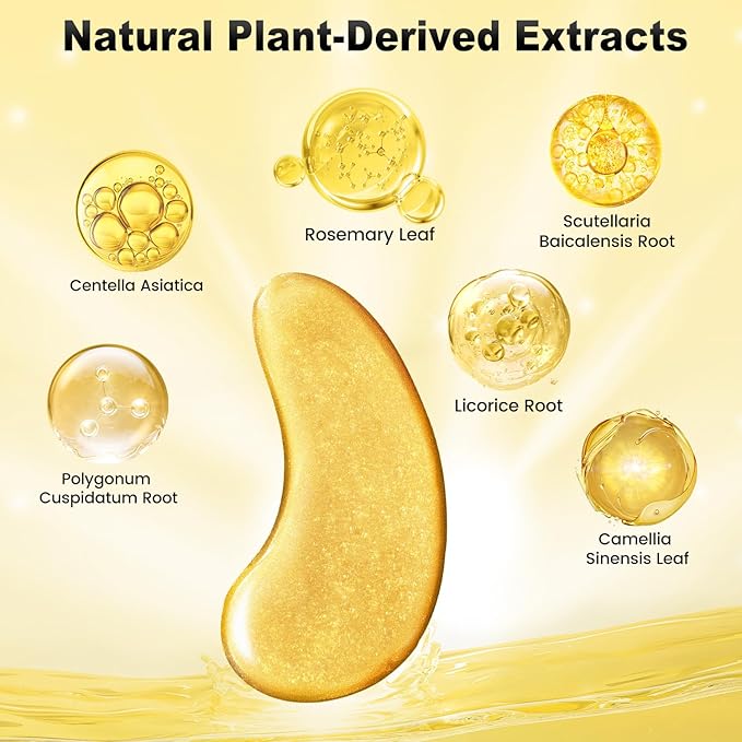 Under Eye Patches (50 Pairs) - 24K Gold Eye Masks Enriched with Abundant Collagen for Dark Circles, Puffy Eyes, Wrinkles - Gifts for Women Skin Care - Vegan & USA Tested