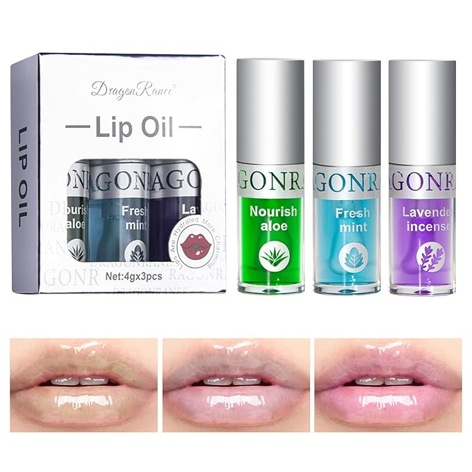 3Pcs Non-Sticky Hydrating Lip Glow Oil High Moisturizing Hydrating