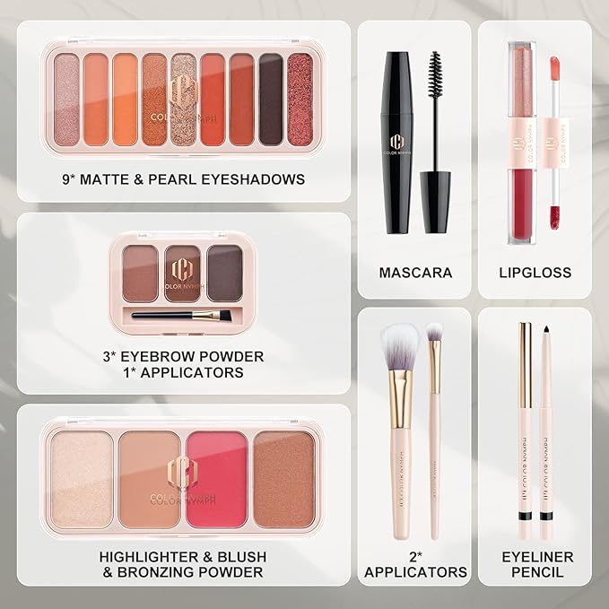 Color Nymph Makeup Kit for Women, Makeup Gift Set All In One Travel Backpack for Girls With Eyeshadow,Mascara, Lipgloss, Highlighter, Blush, Eyeliner pencil (Bag A)