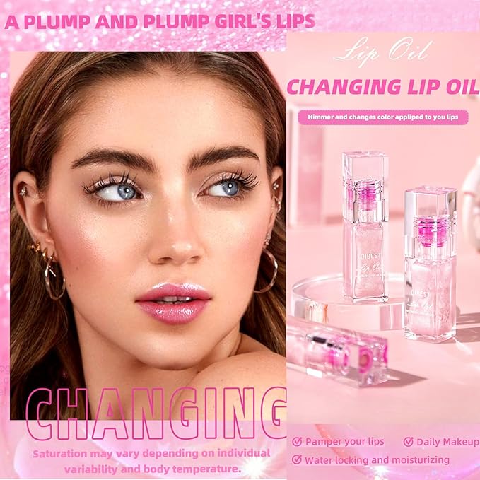 2 PCS Magic Color Changing Lip Oil V2, Boss Up Color Changing Lip Oil, Big Brush Head Hydrating Plumping Lip Oil Tinted, Long Lasting Nourishing Non-sticky Lip Glow Oil for Lip Care