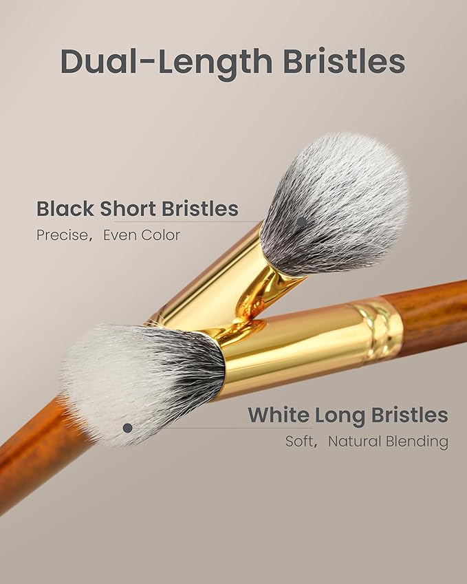 Desert Oak Series Dual Wool Blush Brush - Flat Top Goat Hair for Diffused Powder & Cream Blush, Seamless Blending, Bubinga Handle (CM 188)