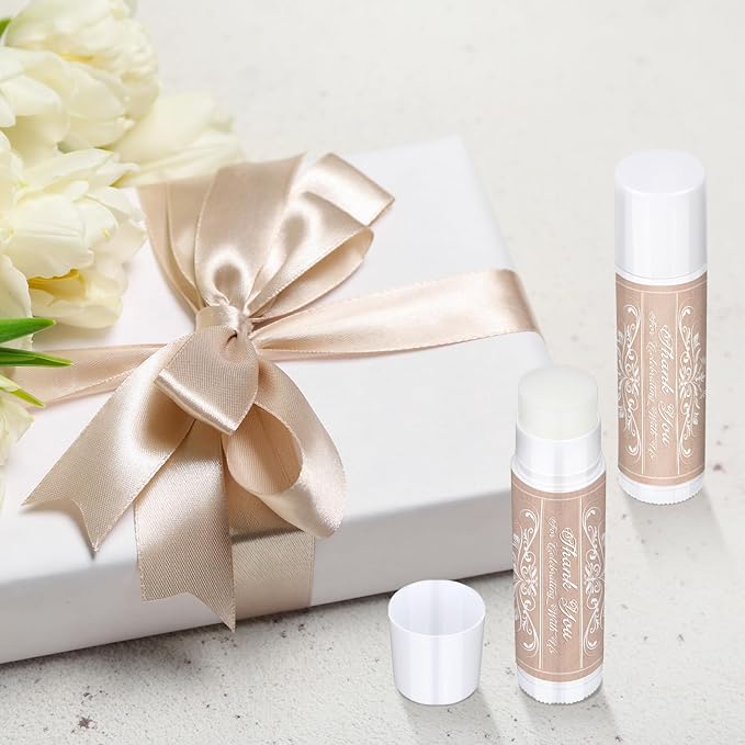 Dunzy 50 Pcs Thank You Gift Lip Balm Bulk Baby Shower Party Favors Bridal Shower Favor Lip Care with Assorted Fruit Flavors Thank You Lipstick for Guest Basket Gift Stuffer (Vintage)