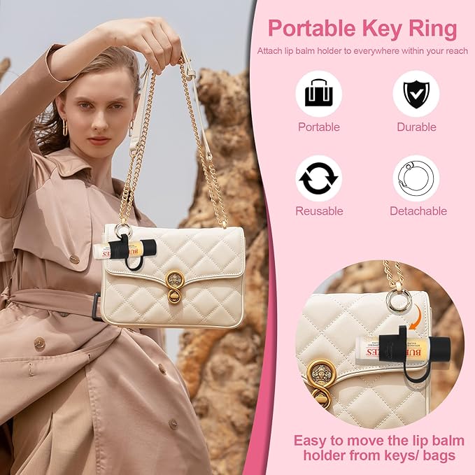 Desing Wish Silicone Lip Balm Holder with Cap Cover Portable Chapstick Holder Keychain Sleeve Lip Balm Key Chain with Key Ring and Neck Strap Lanyard - Transparent