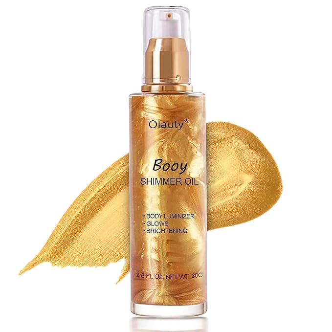 Shimmer Body Oil,Face and Body Liquid Luminizer,Waterproof Moisturizing Light Shimmer Glow Illuminator,Smooth Body Shimmer,Liquid Highlighter Makeup ((Gold)