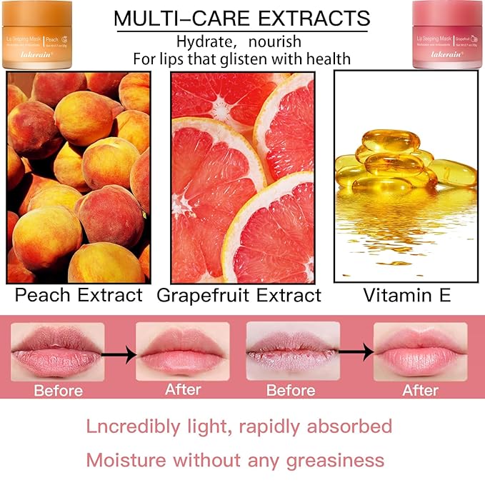2PCS Lip Sleeping Mask, Lip Mask Grapefruit)