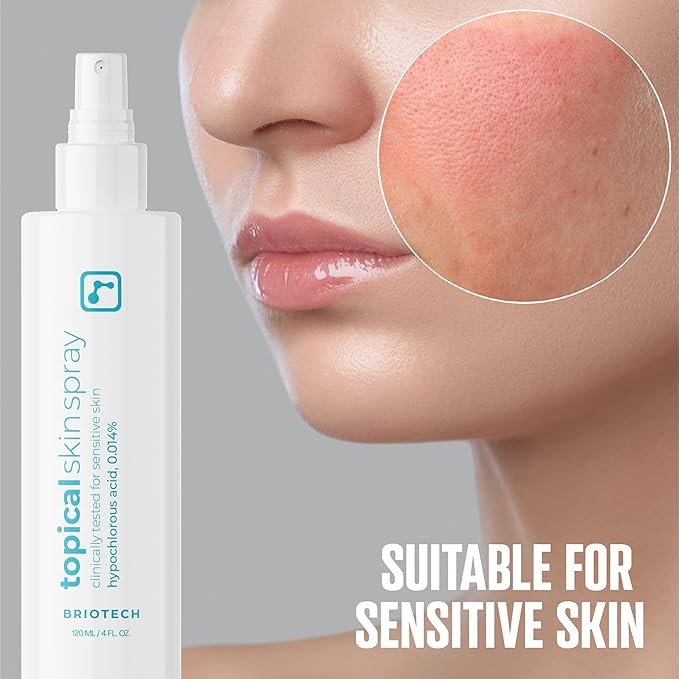 BRIOTECH Topical Skin Spray, Hypochlorous Acid Spray for Sensitive Skin, HOCl Facial Mist, Full Body Support Against Irritation, Calm Redness, Soothe Foot & Scalp, 2 oz Travel Size