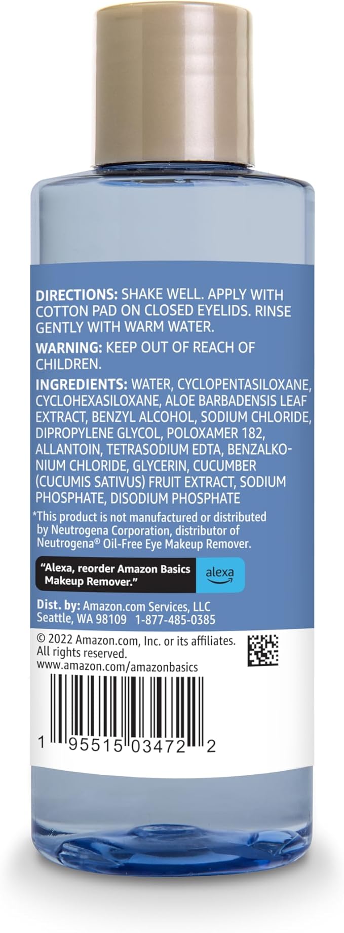 Amazon Brand - Solimo Eye Makeup Remover, Removes Waterproof Mascara, Dermatologist Tested, 5.5 Fluid Ounce