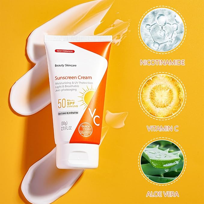 Vitamin C Sunscreen for Body and Face, Body Sunscreen SPF 50 Face Moisturiser with Niacinamide, Moisturizing Face Sunscreen Strong Protection, Sunscreen Body Lotion Water + Sweat Resistan