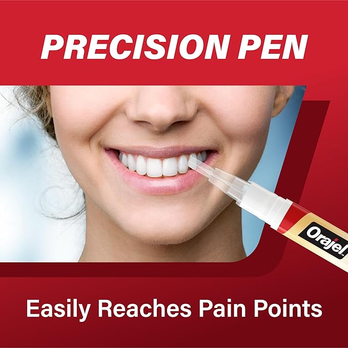 Orajel Rescue Relief Pen with Menthol Cooling Gel for Instant Pain Relief of Tooth & Gum, Canker Sores, Braces and Denture Irritation, Touch-Free Silicone Applicator, 0.07 oz