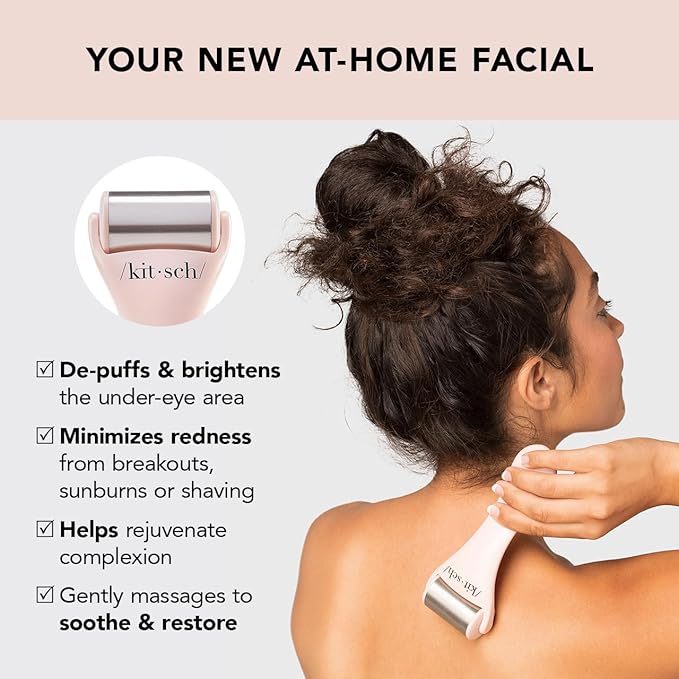 Kitsch Ice Roller for Face – Stainless Steel Face Ice Roller to Reduce Puffiness, Redness & Headaches – Cooling Facial Roller for Skin Care, Irritation Relief & Spa-Like Experience at Home - Pink