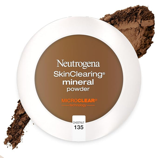Neutrogena SkinClearing Mineral Acne-Concealing Pressed Powder Compact, Shine-Free & Oil-Absorbing Makeup with Salicylic Acid to Cover, Treat, & Prevent Breakouts, Chestnut 135,.38 oz