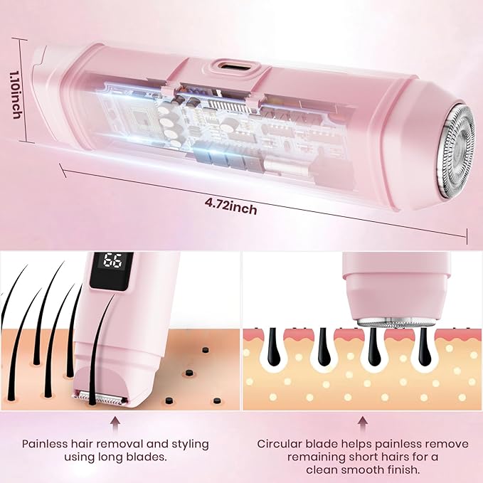 Bikini Trimmer for Women,IPX7 Waterproof Painless Electric Razors for Trip,Portable&Easy Cleaning Lady Underarm Pubic Leg Arm Body Face,Electric Shaver for Travel&Shower Use,Gifts for Women,Pink