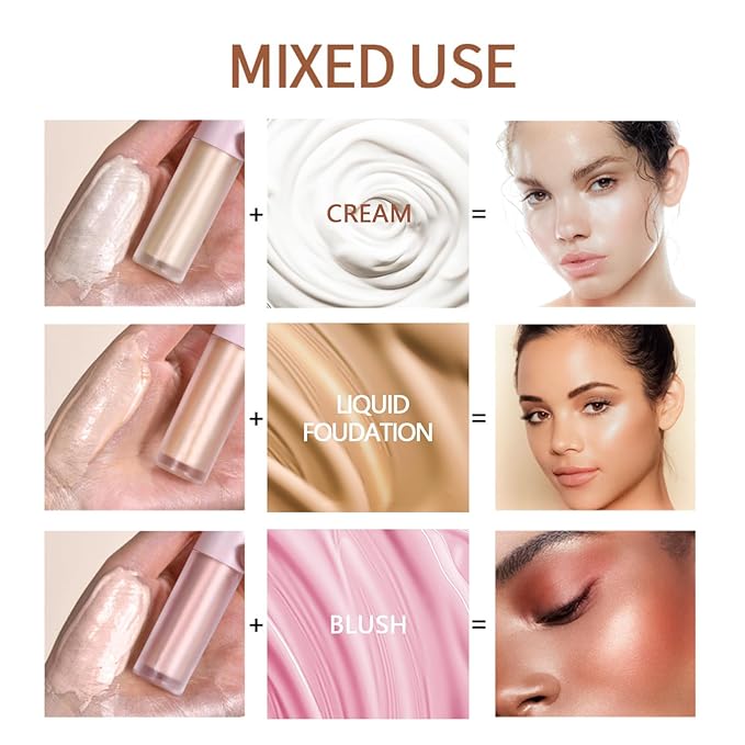 Liquid Highlighter Natural Glow For Face & Body, Waterproof Moisturizing Light Liquid Luminizer For Long Lasting Shimmer, Contour Highlighter Stick Easy to Apply with Cushion Applicator