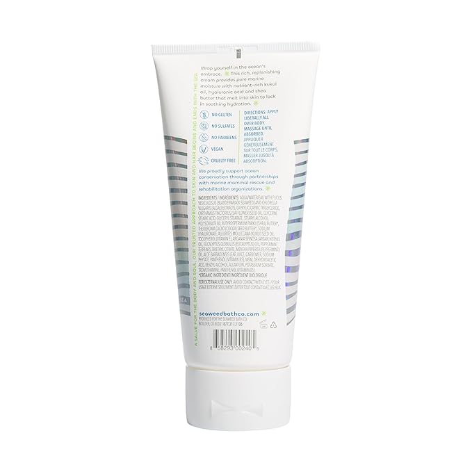 Seaweed Bath Co. Hydrate Body Cream, Eucalyptus Peppermint Scent, 6 Ounce, Nourishing Hand & Body Lotion Moisturizer for Dry Skin, with Sustainably Harvested Seaweed, Kukui Oil, Hyaluronic Acid