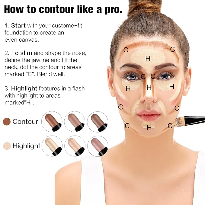 Contour Stick, 4Pcs Dual-Ended Highlighter Makeup Pen & Contouring Stick for Face Shaping, Long Lasting Waterproof Cream Bronzer & Highlight Sticks Make Up Kit for All Skin Tones(Set A+Set B)