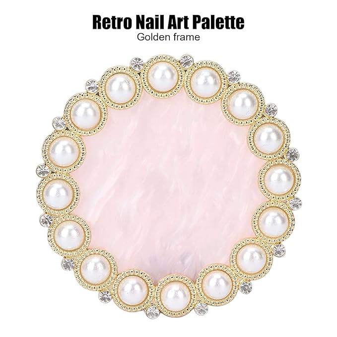 Resin Stone Nail Art Palette, Nail Art Display Board Cosmetic Nail Mixing Palette Drawing Color Mixing Nail Art Painting Gel Palette Tips Display Plate(Golden)