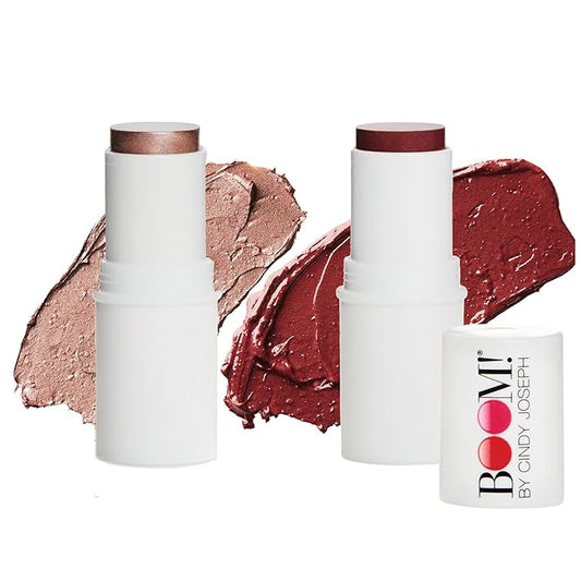 Boomstick Color ™ Duo - Blush Stick in Berry Color & Boomstick Glimmer ® Highlighter Stick, Multi-Use Vegan Makeup Sticks - BOOM! by Cindy Joseph
