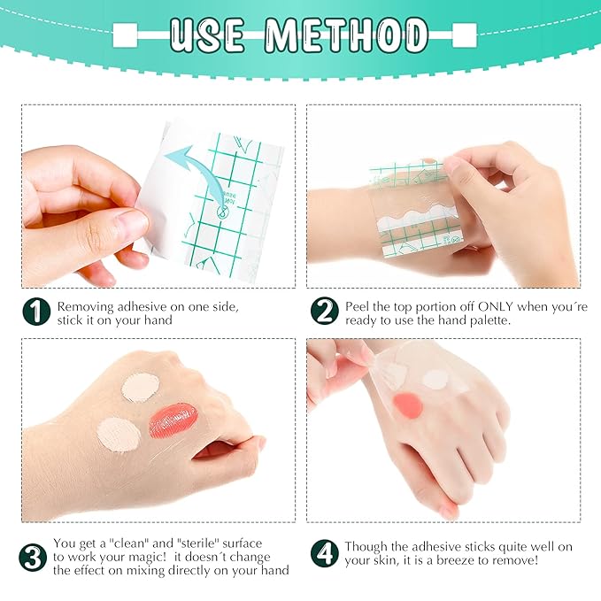 50 Pieces Hand Palette, Single Use Makeup Hand Palette Disposable Adhesive Palettes Cosmetic Makeup Palette for Every Makeup Artist (2.8 x 2.8 Inch)