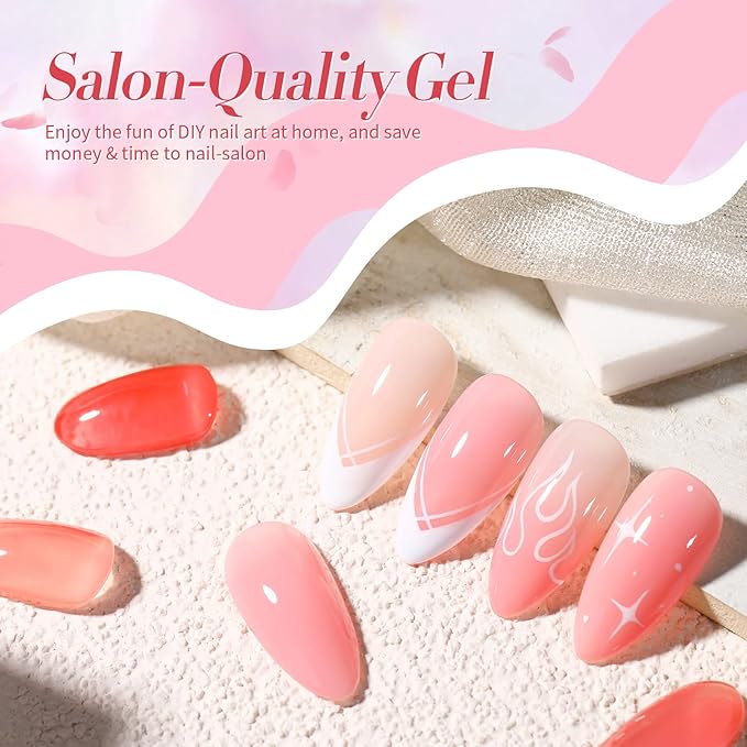 Born Pretty Jelly Nude Pink Gel Nail Polish Sheer Transparent Gel Polish 6Colors Soak Off U v Light Cure Gel Polish Kit for Salon and Nail Art DIY at Home