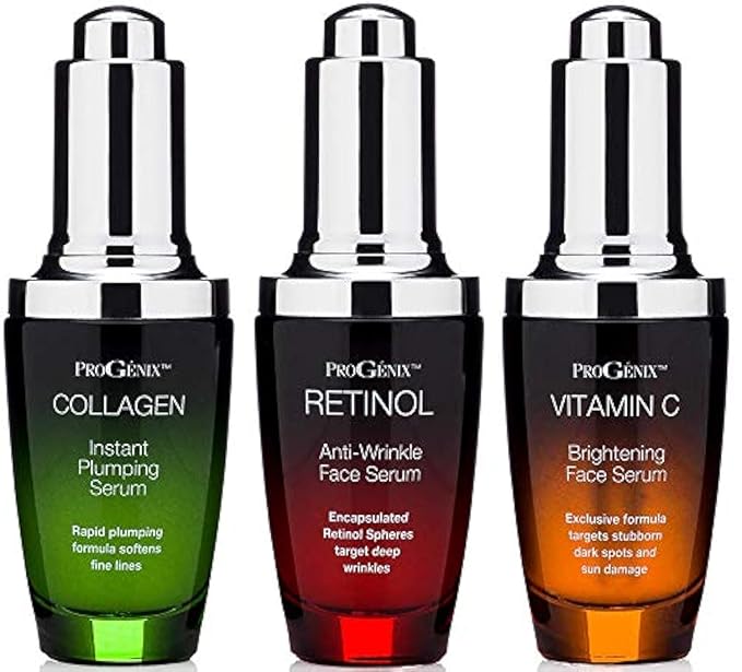 Professional Skin Care Set. Anti-aging Serum Set Contains Collagen Serum, Retinol Serum, Vitamin C Serum. Helps W/Appearance Of Wrinkles, Plump Skin, & Brighten Skin, 1 Fl Oz (3-Pack)