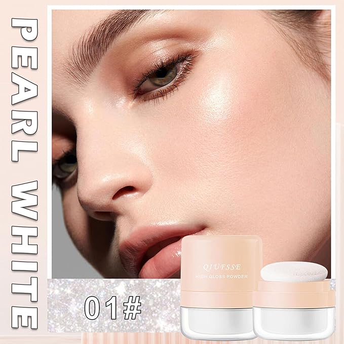 Body Hair Glitter Powder Highlighter Makeup Powder Polvo de Hadas Natural Enhance Facial Contours Lightweight Long-lasting Shimmer Face Body Makeup-Pearl White