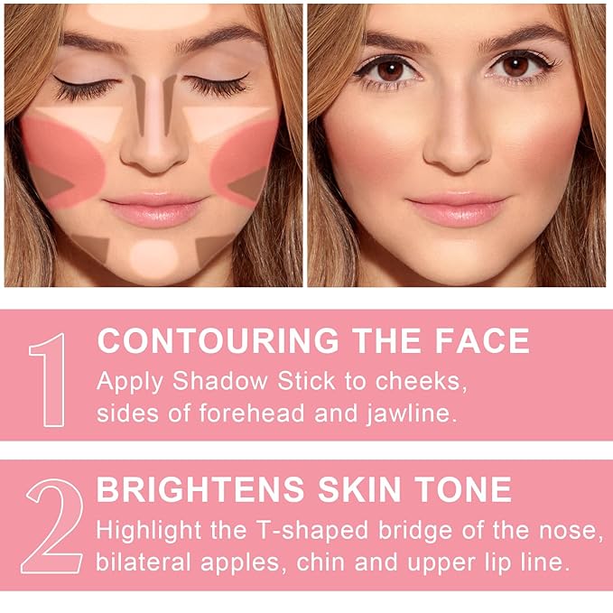 6 Colors Cream Contour Stick Makeup Kit, Shades with Highlighter, Blush and Double-End Bronzer Contour Stick for Sculpt the Cheeks, Long Lasting, Waterproof, Matte & Dewy Finish(SET C)