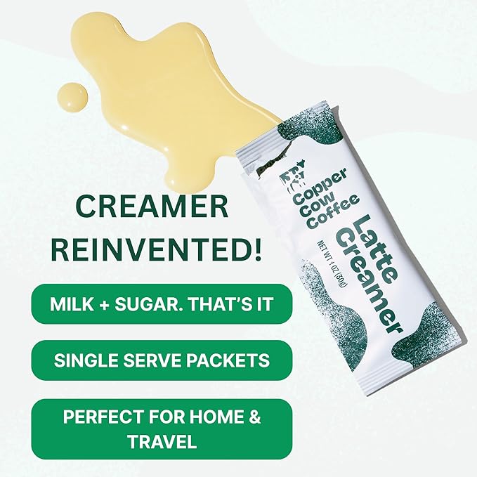 Copper Cow Coffee Sweetened Condensed Milk Coffee Creamer Singles (8 pack) | Vietnamese Inspired Coffee Creamer, All Natural Creamer Packets for Pour Overs & Lattes | No Refrigeration Needed