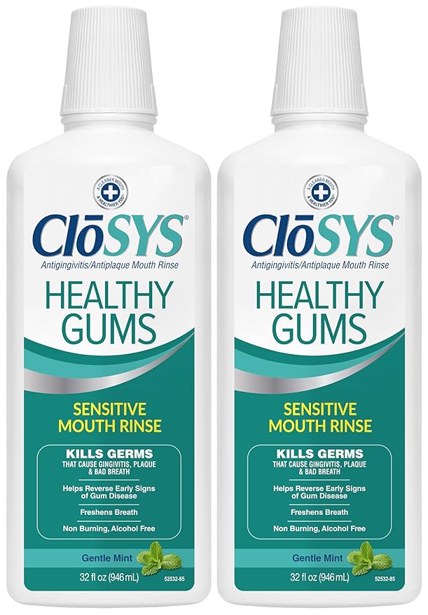 Closys Healthy Gums Mouthwash, Antiplaque and Antigingivitis for Gum Health, Non-Burning, Non-Irritating – 32 Fl Oz (Twin Pack)