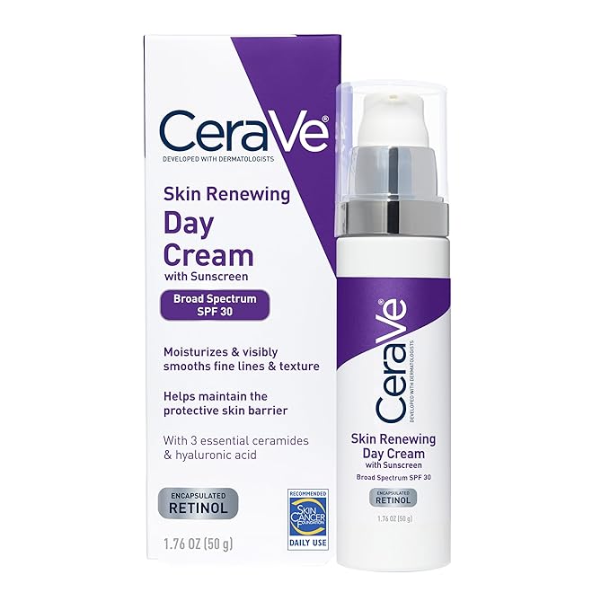 CeraVe Anti-Aging Face Cream SPF 30, Anti-Wrinkle Retinol Cream with Hyaluronic Acid and Ceramides, 1.76 oz