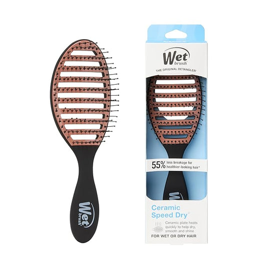 Wet Brush Ceramic Speed Dry Hair Brush, Black - Vented Design & Soft HeatFlex Bristles Are Blow Dry Safe - Ergonomic Handle Manages Tangles - Pain-Free Hair Accessories