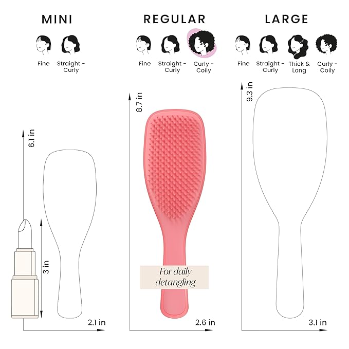 Tangle Teezer Ultimate Detangler Curly Hair Brush, Dry & Wet Hairbrush, Reduces Frizz & Breakage, for 3C to 4C Curly Hair Types, Coral Pink