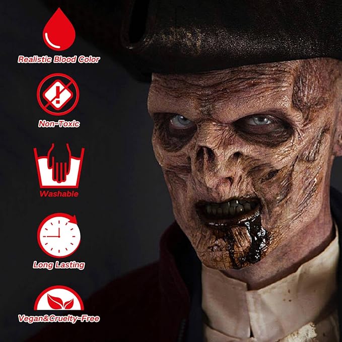 MEICOLY 7PCS Halloween Special Effects SFX Makeup Kit for Theatre Stage Performance,Scar Wax+Spatula Tool+Coagulated Blood+Black Stipple Sponges+White Sponges+Black Tooth Paint+Scar Wax Adhesive