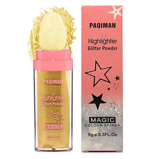 Gold Glitter Powder Highlighter Makeup, Body Brightens the Natural Three-Dimensional Face Blusher Fairy Highlight Patting Powder. (05# Gold)