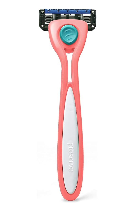 Preserve Shave 5 Five Blade Refillable Razor, Made from Recycled Materials, Coral Pink