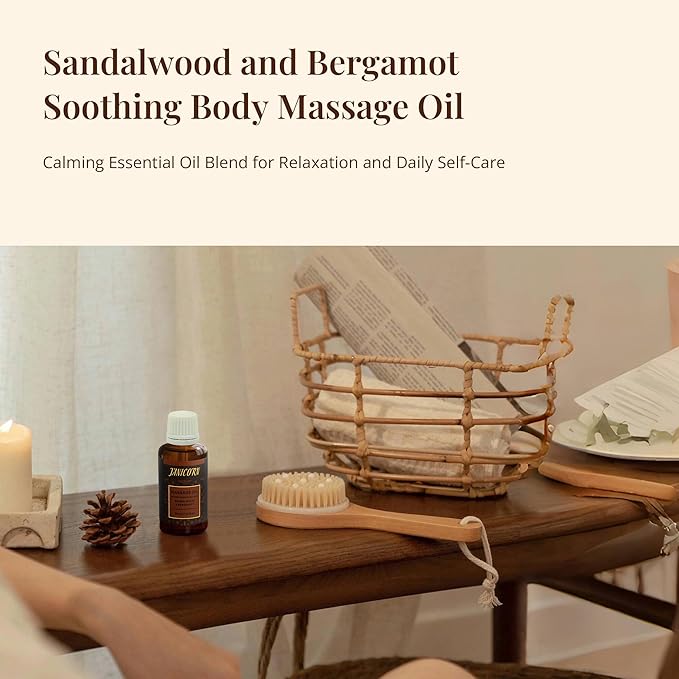 Sandalwood & Bergamot Botanical Massage Oil – Lightweight Body Oil with Jojoba & Almond – Wood & Citrus Aroma for Deep Massage, Fascia Release & Self-Care, 30ml (1.0 fl oz)
