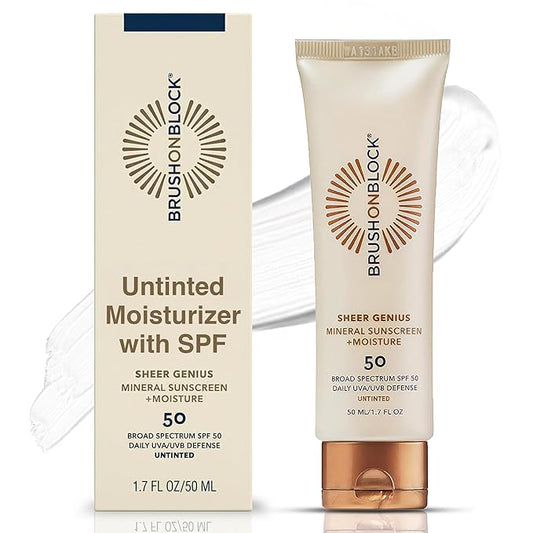 Brush On Block Untinted Mineral Sunscreen SPF 50 for Face | Broad Spectrum, Hyaluronic Acid, Sheer & Non-Greasy Moisturizer for Sensitive Skin, Zinc Oxide Sunscreen, P++++, Made in USA
