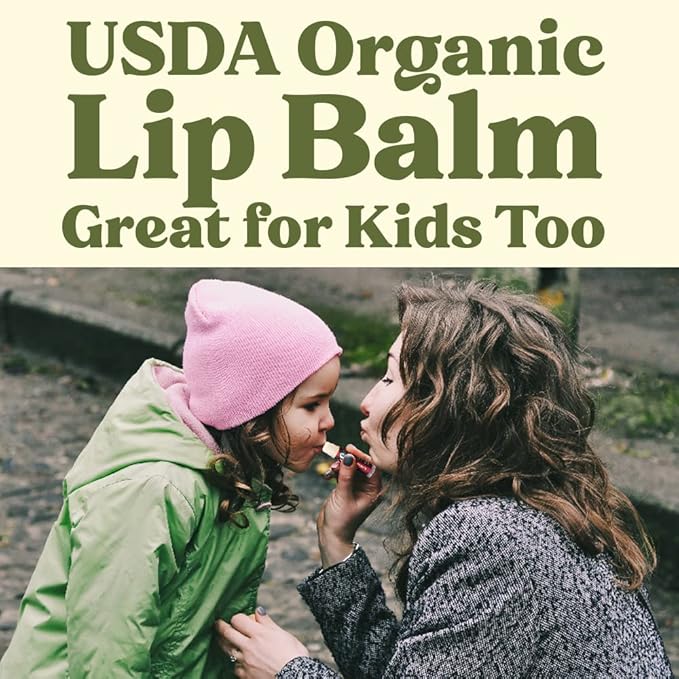 USDA Organic Lip Balm 4-Pack by Earth's Daughter - Vanilla Flavor, Beeswax, Coconut Oil, Vitamin E - Best Lip Repair Chapstick for Dry Cracked Lips.