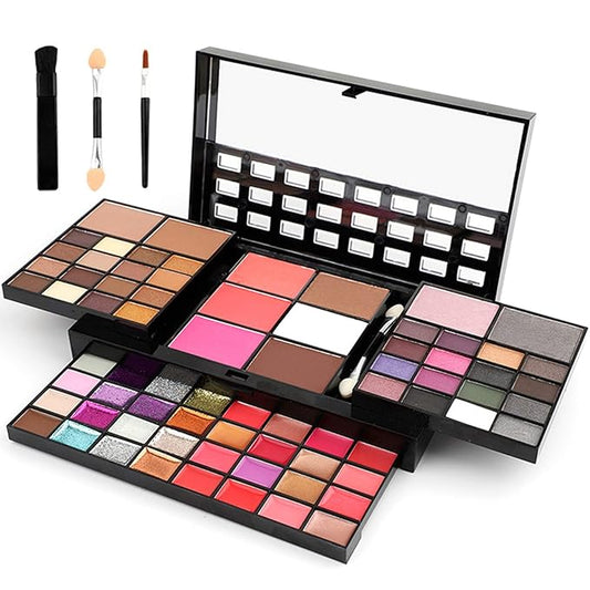 Professional Makeup Palette Set, 36 Colors Eyeshadow + 28 Lip Glosses + 4 Concealer Powder + 3 Blushers + 2 Contouring + 1 Highlight + 3 Brushes + Mirror, Make Up Palette Set