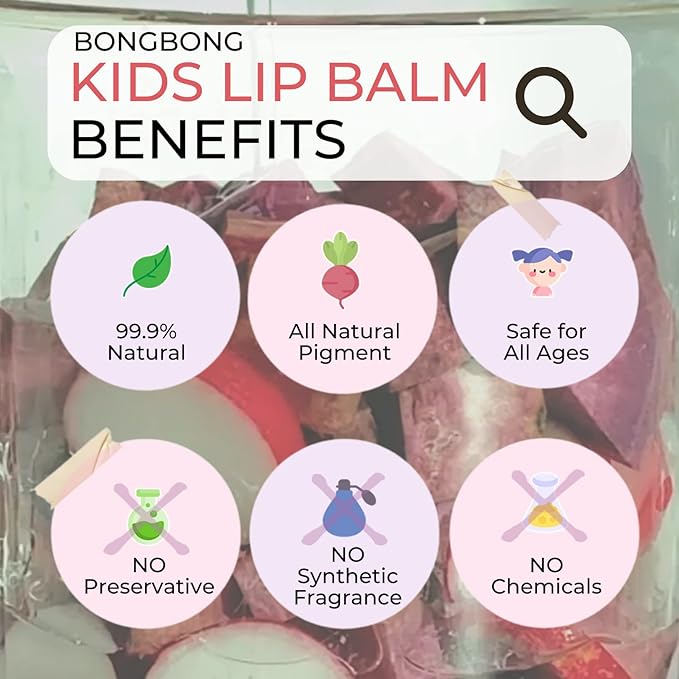 Bongbong Friends Kids Lip Balm - Tinted, Moisturizing, Plant-Based, Glossy Finish, for Dry, Sensitive Skin, Made in Korea